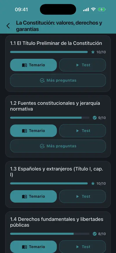 El temario, tema a tema y con tu nota
